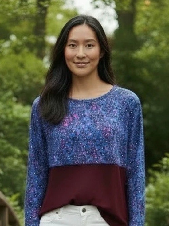 Lilly Pulitzer Tops - Lilly Pulitzer -size large/ Speckled Navy & Maroon Layered Knit Pullover